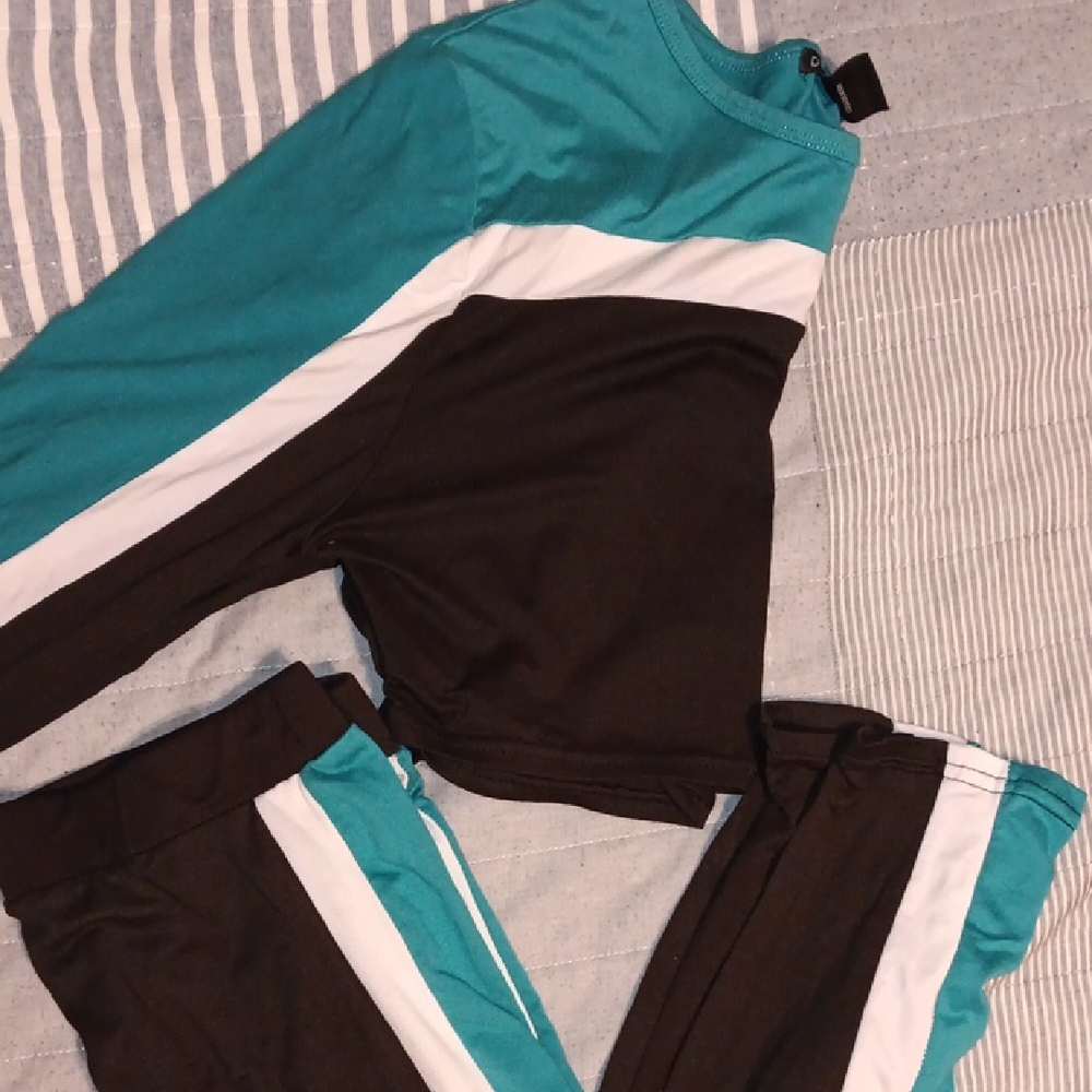 Teal and Black Track Pants Set
